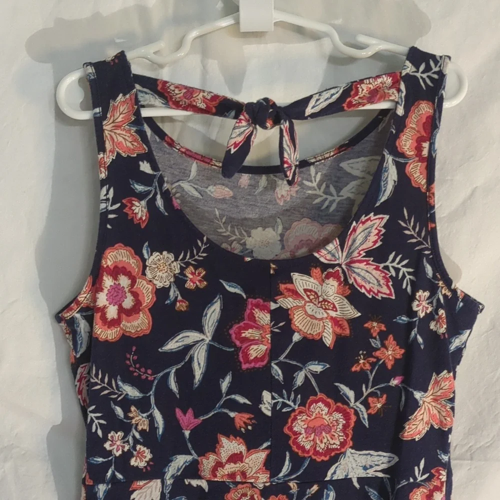 Old Navy | Knit Floral Print Dress Scoop Back Tie Navy Blue | L (10-12)